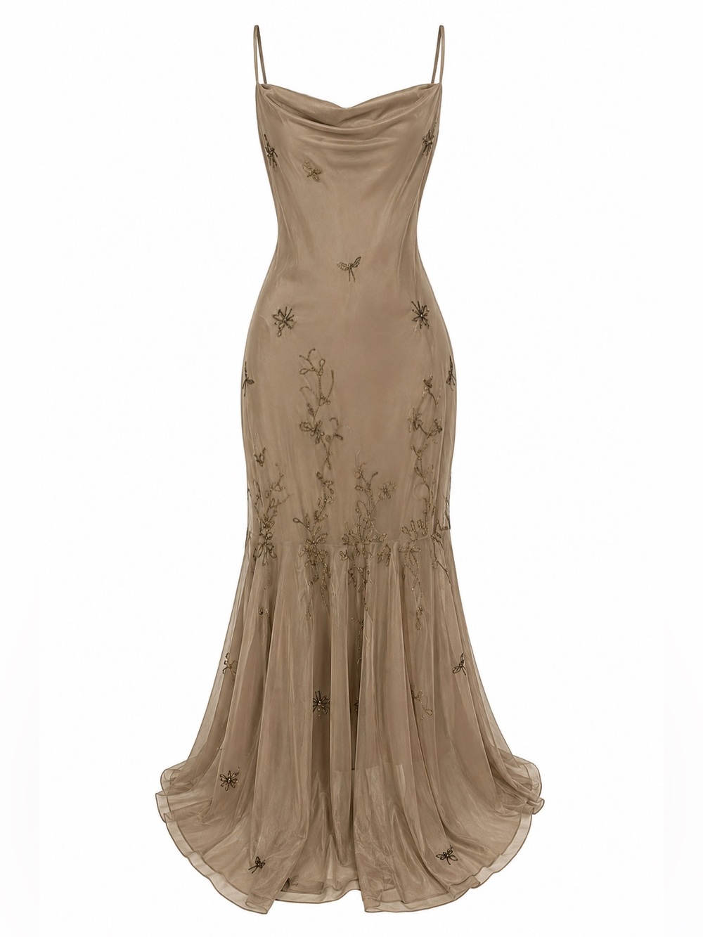 Vintage Niki Livas gold & tan maxi dress fairy